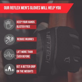 Lift Tech Men's Reflex Weight Lifting Gloves for Men - Workout Gloves for Men Into Weights, Strength Training, Powerlifting - Washable Exercise Gloves for Men - Red & Black,M