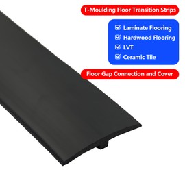 ZEYUE Flexible PVC T-Molding Transition Strips for Hard Wood Floor,Laminate,Tile,LVP. Vinyl Flooring Edging Trim 118" L × 1.97" W,Black