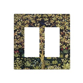 Yamxbfa William Morris Tree Of Life Vintage Floral Art Double Rocker Light Switch Cover 2 Gang Outlet Wall Plate Decorative GFCI Switchplate Electrical Faceplate for Bedroom Bathroom Kitchen Decor