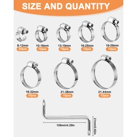 100 Piece Hose Clamp Set, Adjustable 8-44 mm Hose Clamp, Stainless Steel Pipe Clamps Assortment, 8 Sizes Hose Clamp for Water Pipe, Car Line, Washing Machine