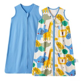 TILLYOU TILLYOU Sleep Sack 0-6 Months - 2 Pack Baby sleep sacks 0.5 TOG with 2-Way Zipper, Lightweight Cotton Sleeping sack, Animal geometry & blue