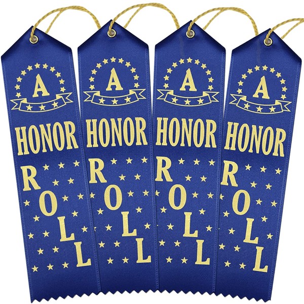 RibbonsNow"A" Honor Roll Award Ribbons - 100 Blue Ribbons with Card & String