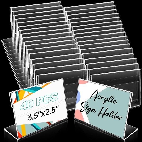 MOBODE 40Pcs Mini Acrylic Sign Holder,3.5 x 2.5 Inches Clear