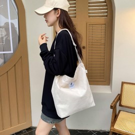 Jiliyote Cord Shoulder Bag Women's Shoulder Bag with Zip, Cord Bag Women's Large Shoulder Bag Cord Bag Bag for Girls School University Shopping Office, Beige2, hobo