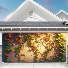 Fall Garage Door Banner 6×13ft – Large Thanksgiving Pumpkin & Autumn Leaves Backdrop, Outdoor Harvest Decoration for Garage, Yard, Porch, Patio (Wall Vines)