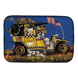 Caroline's Treasures PPP3264DDM Pet Taxi Multiple Dog Breeds Dish Drying Mat Absorbent Dish Drying Mat Pad for Kitchen Counter Dish Drainer Mat for Countertop, 14 x 21", Multicolor