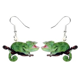 DUOWEI Acrylic Summer Tropic Chameleon Anole Lizard Earrings Dangle Drop Novelty Jewelry for Women Ladies Lovers Fancy Gifts (Green)