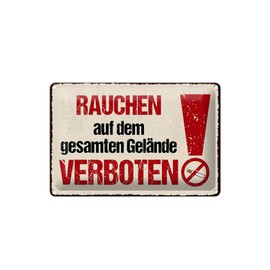 Femer Tin Sign with German Text 20 x 30 cm Smoking on the entire terrain prohibited