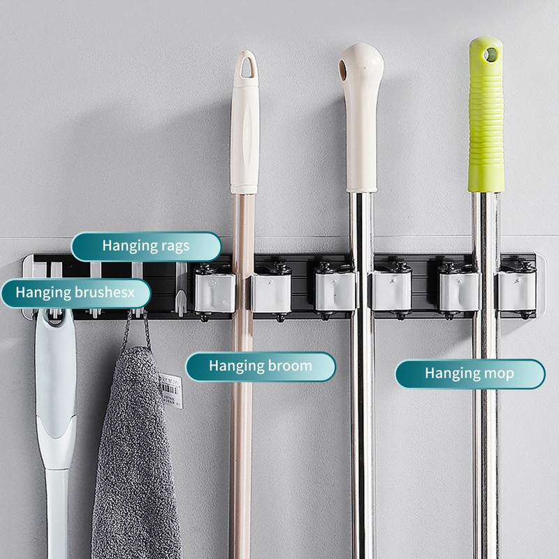 Mop Holder With Hooks Broom Holder Drilling & Nail-free Wall