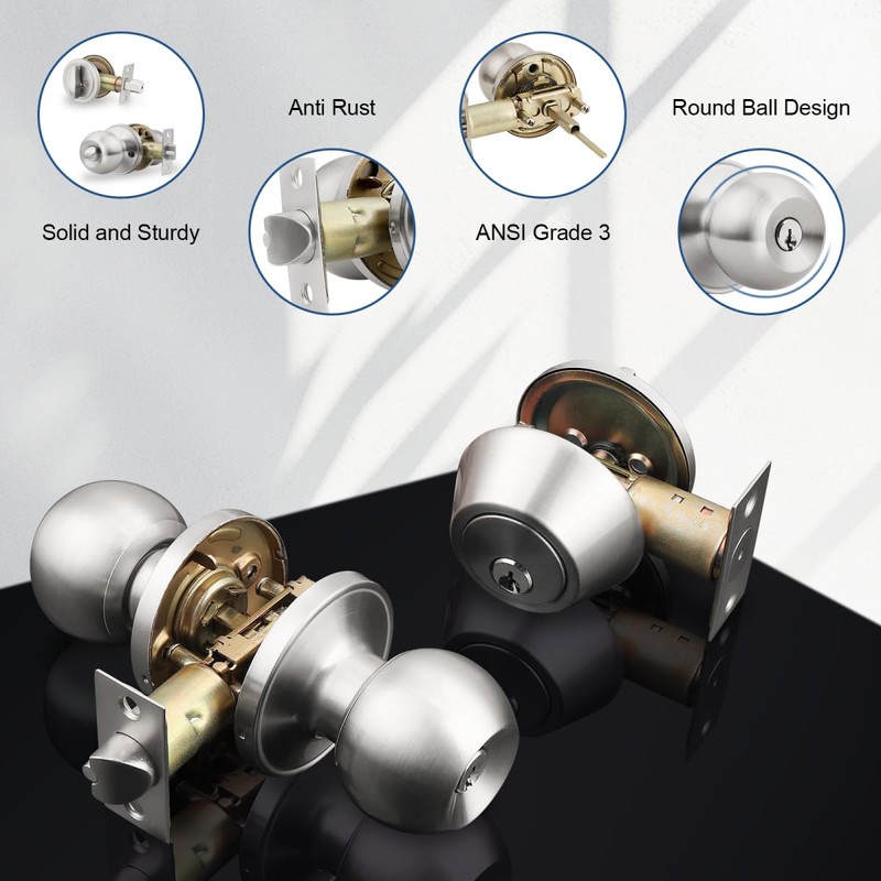 Knobonly Keyed Alike Exterior Door Knob, Round Outdoor Lock with