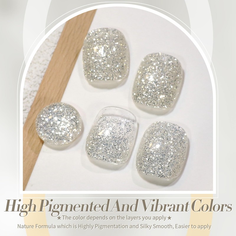 Born Pretty Silver Glitter Gel Nail Polish, Sparkly Shine Gel