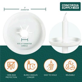 Concordia Supply Plastic Disc Candle Drip Protectors - (Pack of 50) Wax Catcher for Candlesticks, Convenient for Church Vigils, Memorial, Congregational, & Christmas Eve Candles