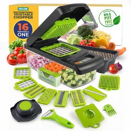 Grazie 16-in-1 Vegetable Chopper with Container – Multifunctional Food Cutter, Dicer, Slicer, Grater, Peeler – Essential Kitchen Gadget for Veggies, Fruits & Salad, Easy & No-Mess Meal Prep, Gray