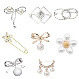Pearl Bow Brooches Women's Brooch Pin Bow Simple Pearl Pin Brooches Alloy Inlaid Artificial Brooch Jewellery, Metal