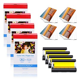 KCMYTONER 4 Pack Compatible for Canon KP-36IN KP36 One Color Ink Cartridge and 36 Sheets Paper Set 4"x6" 100 x 148mm for Selphy CP1300 CP1200 CP910 CP900 CP760 CP770 CP780 CP800 Wireless Compact Photo
