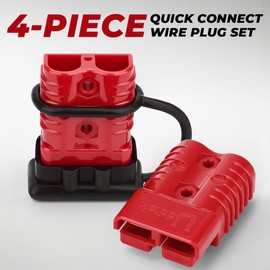 Uddick 4PCS 175A 1/0-4 Gauge Battery Cable Quick Connect/Disconnect Connector Plug Kit with 2 Dust Cover for Car Forklift Motor Winch Trailer (Red 4AWG)