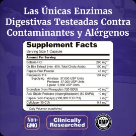 Súper Enzimas Digestivas  Mayor Absorción  180 Caps                                                                                                   