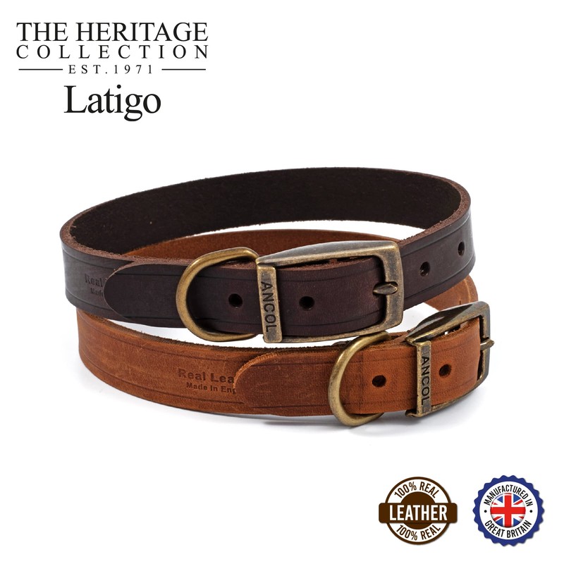 Ancol Latigo Flexible Stretchy Dog Collar Chestnut Leather Pet Training
