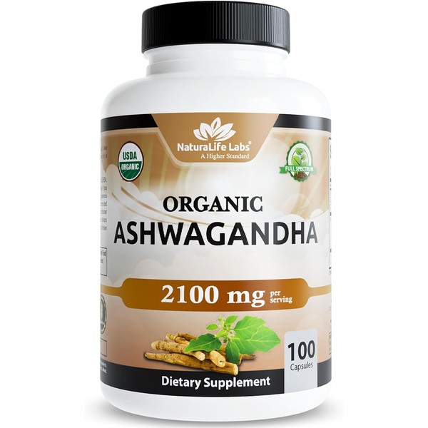NaturaLife Labs Organic Ashwagandha 2100 mg per Serving – Root