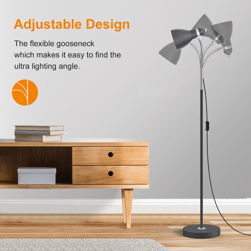LEPOWER Floor Lamp, Metal Standing Lamp with Adjustable Gooseneck, Heavy