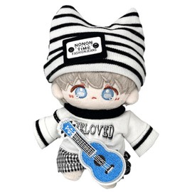 Kpopdoll Costume with Cat Ears Knit Hat & Shirt & Pants & Guitar Set for 3.9 inches (10 cm) White Sewing Clothing Kigurumi Accessory Praise Hunting Geek Doll Doll Mascot