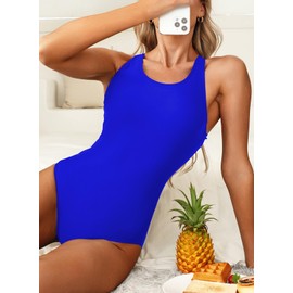 Herseas One Piece Bathing Suit for Women Crisscross Back Tummy Control 2024 Summer Swimming Athletic Plus Size Swimsuits Bright Blue Small 4 6