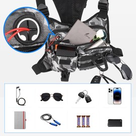 DEYACE Chest Bag for Men, Tactical Inspired Sports Utility Chest Pack, EDC Pouch Bag with Built-in Phone Holder for Workouts, Running, Cycling, Grey