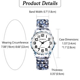 Bohemia Elastic Strap Wristwatch Seiko Watch: Easy to Read Arabic Numerals Analog Quartz Watch Life Waterproof Automatic Wind Stylish Cool Unisex Fashion Flower Print Elastic Strap Accessory Black 4,