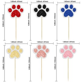 Gyufise 24Pcs Paw Cupcake Toppers Paw Print Cupcake Topper Dog Birthday Party Supplies Dog Cupcake Toppers Pet Puppy Dog Birthday Party Decorations Multi