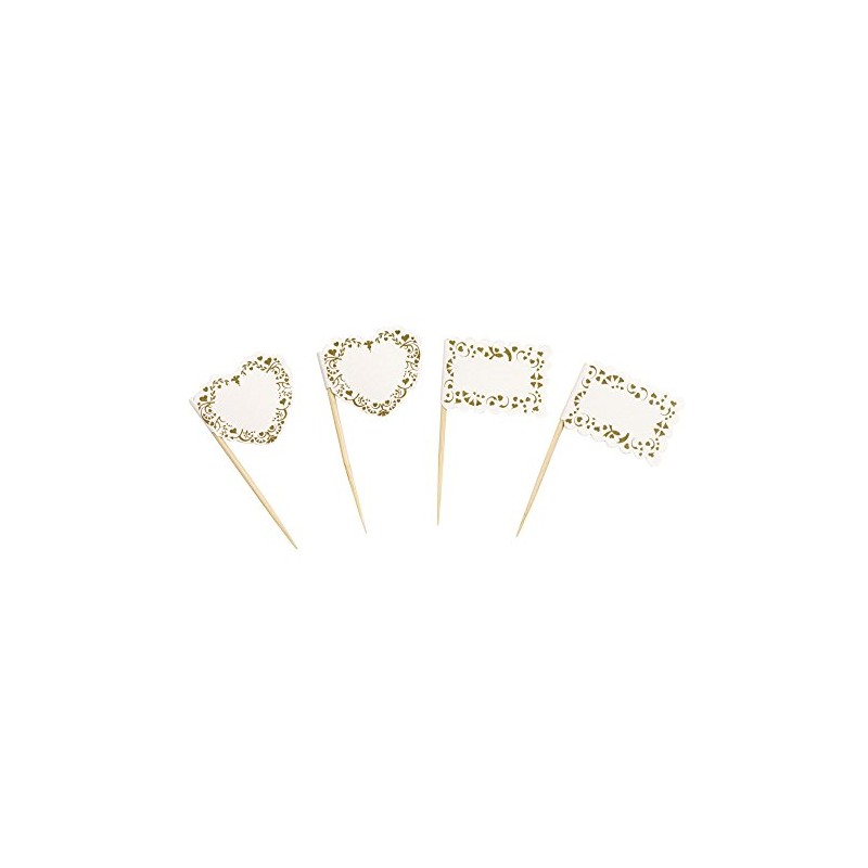 Neviti Vintage Romance Food Flags, Paper, Gold, 3 x 3