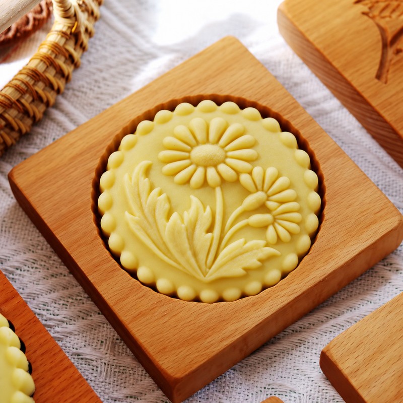 Wooden Cookie Mold for Baking – Carved Flower Embossing Design