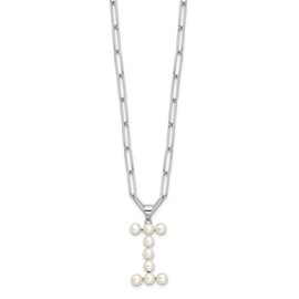 925 Sterling Silver Freshwater Cultured Pearl Dainty Letter I Initial Name Monogram Necklace 18 inch Chain