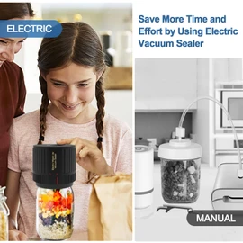 Electric Mason Cordless Vacuum Sealer Kit for Wide-Mouth & Regular-Mouth Mason Jars, for Food Storage and Fermentation, Black