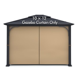 Gazebo Universal Replacement Privacy Curtain - Wonwon Privacy Panel Canopy Side Wall with Zipper for 10' x 12' Outdoor Gazebo (Khaki)