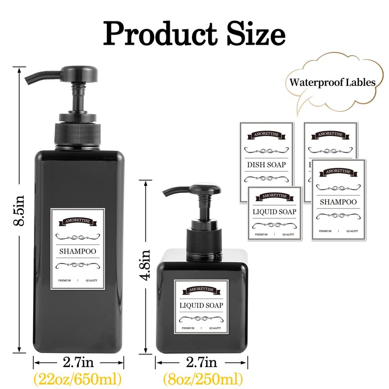 Amorettise 12 Pack Shampoo and Conditioner Dispenser Bottles, 8 Pack