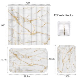 ArtSocket White Bathroom Set with Shower Curtain and Rugs and Accessories, Marble Gold Rose Stone Shower Curtain Set, Modern Mable Bathroom Decor 3-Piece Set
