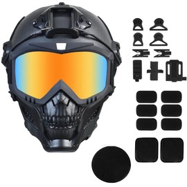 Airsoft Mask Full Face and Detachable Anti Fog Airsoft Goggles Eye Protection and Tactical Airsoft Fast Helmet Adjustable knob for Teenagers and Adults (Color Lens)