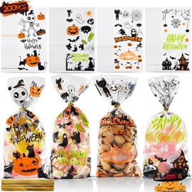 Embalaje Bolsa De Halloween,200 PCS Bolsa De Regalo De Halloween,Bolsas De Galletas De Halloween,Bolsas de Regalo de Fiesta,Bolsas de Celofán,Fiestas 