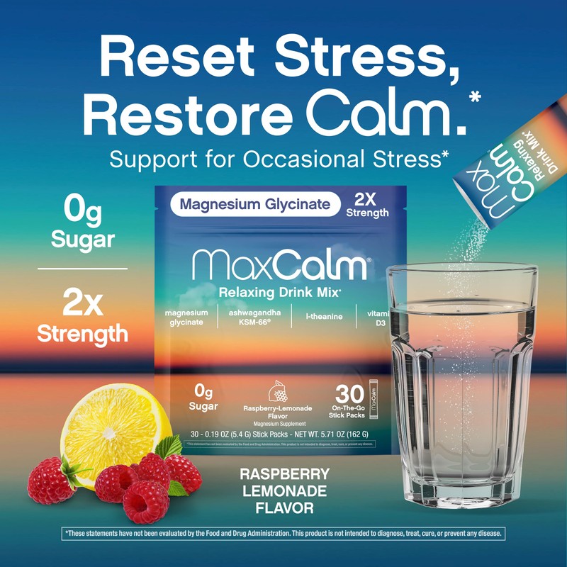 Max Calm Relaxing Drink Mix | Raspberry-Lemonade Flavor | Magnesium