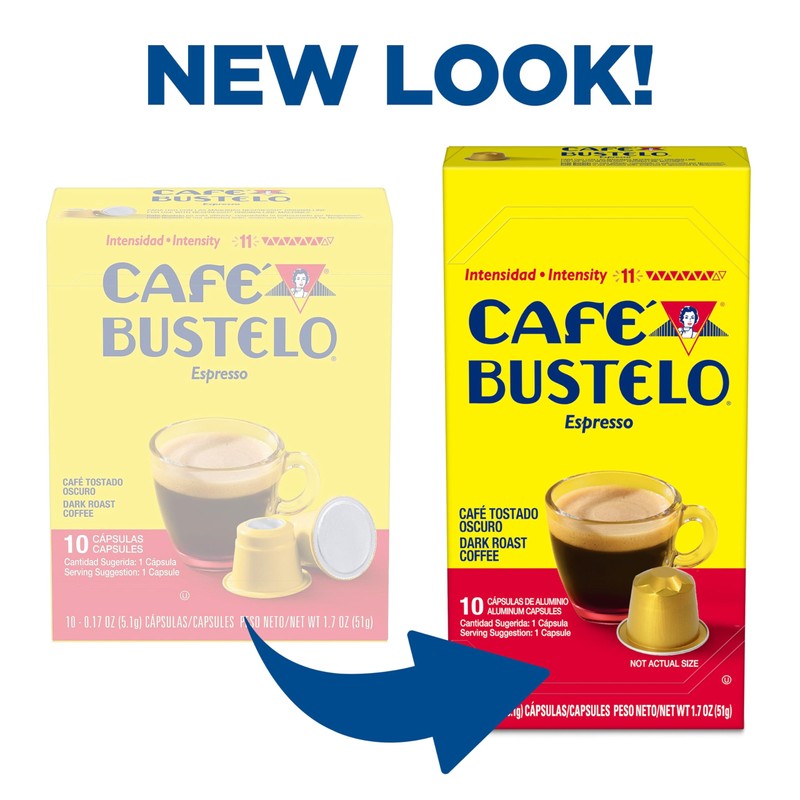 Café Bustelo Aluminum Espresso Capsules, Dark Roast Coffee, Nespresso Original