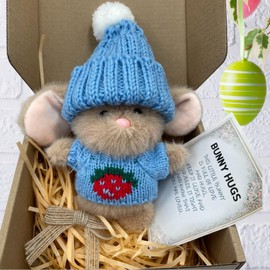 F Fityle Mini Bunny Doll Easter Gift Birthday Party Favors Decorative Holiday Ornament, Easter Decoration Plush Doll with Knitted Hat, Blue