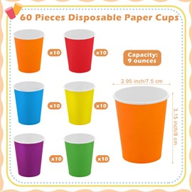 URATOT 60 Pieces 9 Ounce Disposable Paper Cups Rainbow Party Cups Drinking Cups for Party, DIY and Holiday, 6 Colors