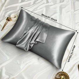 AUAUY 2 Pack Satin Silk Pillowcase, 40x80cm Silk Pillowcases for Hair and Skin, Similar to Silk, With 2 Satin Hair Scrunchies&Eye Mask, Slip Beauty Sleep Satin Pillowcase, Silk Pillow Case(Dark Gray)
