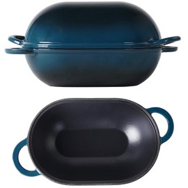 Crucible Cookware Enameled Cast Iron Bread Pan Dutch oven with Lid and Loop Handles - Dark Teal Blue – Oven Safe Form for Baking and Cooking, Artisan Bread Kit - Loaf Pan