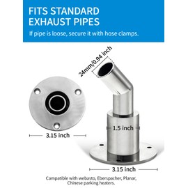 OCEANBROAD Stainless Steel 316 Thru Hull Exhaust Skin, Fitting 24mm Hose Pipe Marine Exhaust Port for Webasto, Planar, Eberspacher, Chinese Diesel Parking heaters, Bend with Bolts and Nuts
