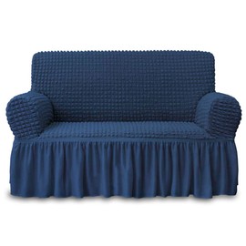 NICEEC Loveseat Slipcover Blue Loveseat Cover 1 Piece Easy Fitted Sofa Couch Cover Universal High Stretch Durable Furniture Protector Love Seat with Skirt Country Style (2 Seater Navy Blue)