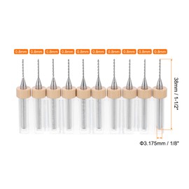 sourcing map 10pcs PCB Drill Bit Set 1/8" Shank 0.8mm Tungsten Carbide Micro Twist Drill Bits Tools for Print Circuit Board Jewelry Plastic Wood Soft Metal