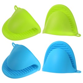 HARFINGTON 4pcs Mini Silicone Oven Mitts 110x85x70mm Small Heat Resistant Rubber Air Fryer Gloves for Kitchen Cooking and Baking, Red Pink