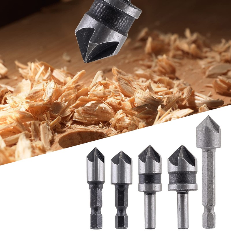 Aracombie 5pcs 5 Flutes 82 Degree Counterbore Drill Bit Set