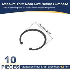 PATIKIL 10 Pcs Internal Retaining Rings, 62mm C-Clip Snap Ring 65 Manganese Steel Internal Retaining Circlip Snap for Automotive Grooved Shafts Stud